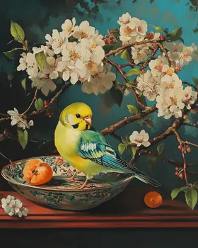 Vintage Budgie - Animal Still Life Wall Art Prints – 8″x10″ Artwork for 11″x14″ Frame