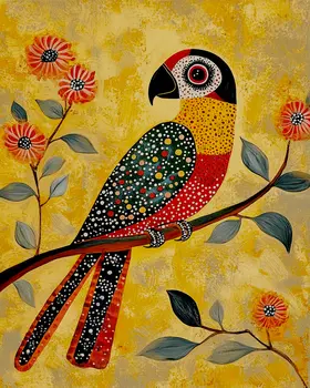 Folk Art Parrot - Australian Wildlife Wall Art Prints – 8″x10″ Artwork for 11″x14″ Frame