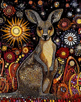 Folk Art Kangaroo - Australian Wildlife Wall Art Prints – 8″x10″ Artwork for 11″x14″ Frame