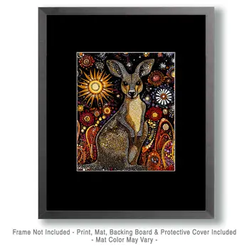 Folk Art Kangaroo - Australian Wildlife Wall Art Prints – 8″x10″ Artwork for 11″x14″ Frame