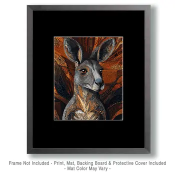 Kangaroo Portrait - Australian Wildlife Wall Art Prints – 8″x10″ Artwork for 11″x14″ Frame