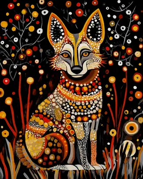 Folk Art Dingo - Australian Wildlife Wall Art Prints – 8″x10″ Artwork for 11″x14″ Frame