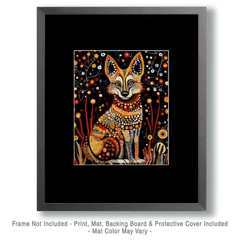 Folk Art Dingo - Australian Wildlife Wall Art Prints – 8″x10″ Artwork for 11″x14″ Frame