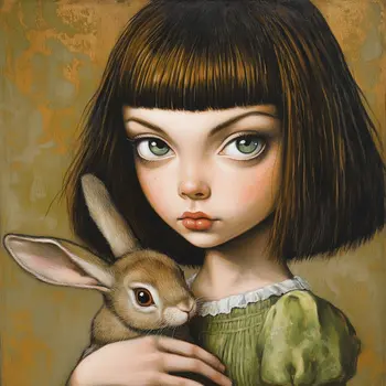 Love My Rabbit Fiercely: Big Eyes, Low Brow, High Brow Art Wall Art Prints: Big Eyes, Low Brow, High Brow Art Wall Art Prints - 8"x10" Art Print for 11"x14" Frame