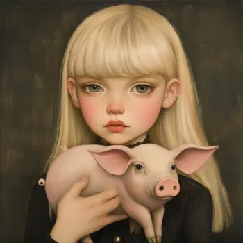 Little Girl and Piglet Pet: Big Eyes, Low Brow, High Brow Art Wall Prints 8"x10" for 11" x 14" Frames