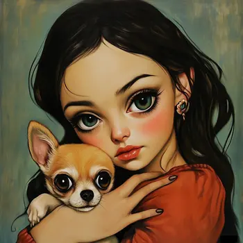 Maria and Pet Chihuahua: Big Eyes, Low Brow, High Brow Art Wall Prints 8"x10" for 11" x 14" Frames