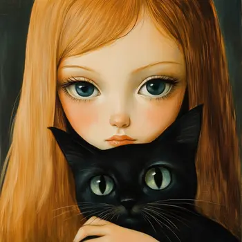 My Black Velvet Cat: Big Eyes Low Brow, High Brow Art Wall Art Prints - 8"x10" Art Print for 11"x14" Frame