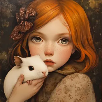 Girl Loves Her Guinea Pig: Big Eyes, Low Brow, High Brow Art Wall Prints 8"x10" for 11" x 14" Frames
