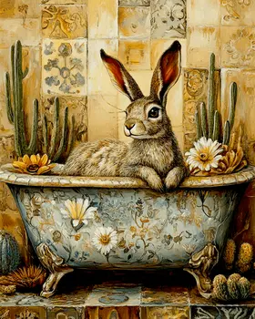 Jackrabbit in Bathtub - Southwest Bathroom Wall Art Prints – 8″x10″ Artwork for 11″x14″ Frame