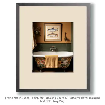 Painted Bathtub with Pic of Salmon - Bathroom Wall Art Prints – 8″x10″ Artwork for 11″x14″ Frame