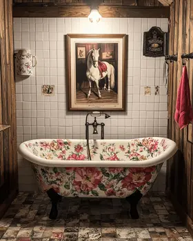 Painted Bathtub with Pic of Horse - Bathroom Wall Art Prints – 8″x10″ Artwork for 11″x14″ Frame