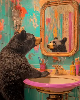 Bear Looking in Mirror - Bathroom Wall Art Prints – 8″x10″ Artwork for 11″x14″ Frame