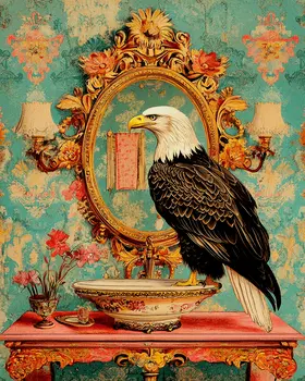 Bald Eagle Looking in Mirror - Bathroom Wall Art Prints – 8″x10″ Artwork for 11″x14″ Frame