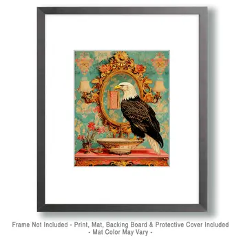 Bald Eagle Looking in Mirror - Bathroom Wall Art Prints – 8″x10″ Artwork for 11″x14″ Frame