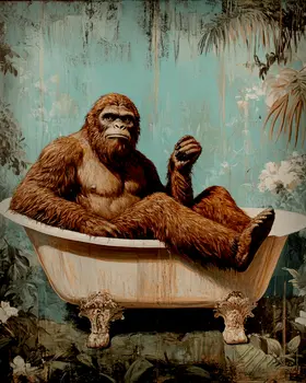 Bigfoot in a Bathtub - Bathroom Wall Art Prints – 8″x10″ Artwork for 11″x14″ Frame