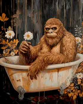 Sasquatch in a Bathtub - Bathroom Wall Art Prints – 8″x10″ Artwork for 11″x14″ Frame