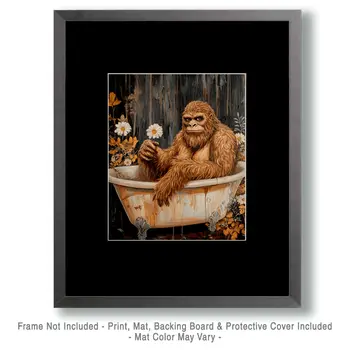 Sasquatch in a Bathtub - Bathroom Wall Art Prints – 8″x10″ Artwork for 11″x14″ Frame
