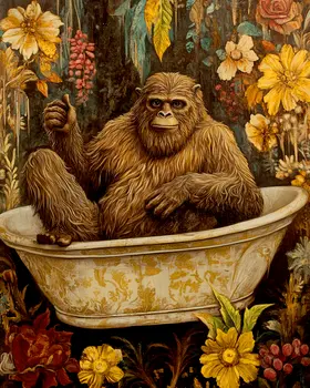 Bigfoot Taking a Bathtub - Bathroom Wall Art Prints – 8″x10″ Artwork for 11″x14″ Frame