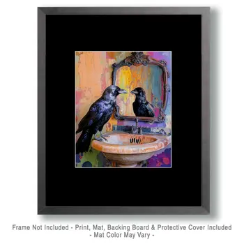 Purple Raven Looking in a Mirror - Bathroom Wall Art Prints – 8″x10″ Artwork for 11″x14″ Frame