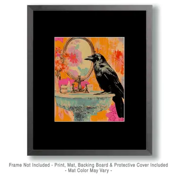 Raven Looking in a Mirror Art - Bathroom Wall Art Prints – 8″x10″ Artwork for 11″x14″ Frame