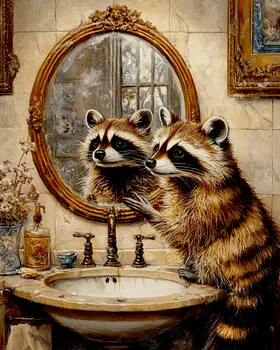 Raccoon Looking in a Mirror - Bathroom Wall Art Prints – 8″x10″ Artwork for 11″x14″ Frame