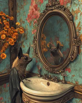 Bat Looking in a Mirror - Bathroom Wall Art Prints – 8″x10″ Artwork for 11″x14″ Frame