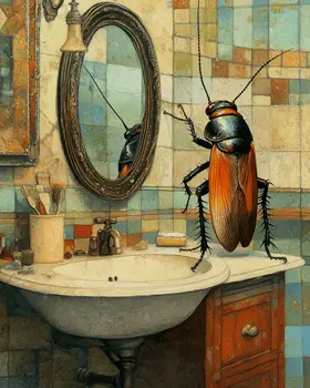 Cockroach Looking in a Mirror - Bathroom Wall Art Prints – 8″x10″ Artwork for 11″x14″ Frame
