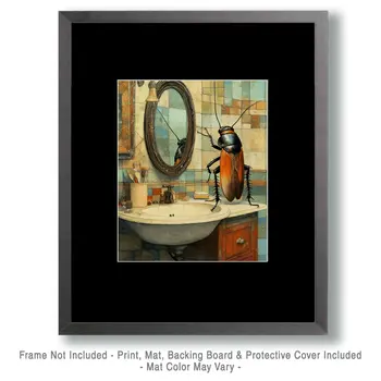 Cockroach Looking in a Mirror - Bathroom Wall Art Prints – 8″x10″ Artwork for 11″x14″ Frame