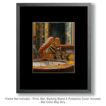 Centipede Looking in a Mirror - Bathroom Wall Art Prints – 8″x10″ Artwork for 11″x14″ Frame