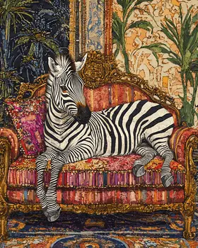 Zebra on Chaise Lounge - Bedroom Art Prints – 8″x10″ Artwork in 11″x14″ Mat