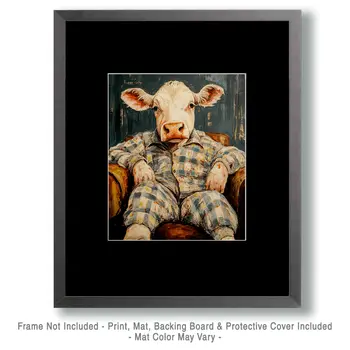Cow in Lounge Chair - Bedroom Art Prints – 8″x10″ Artwork in 11″x14″ Mat