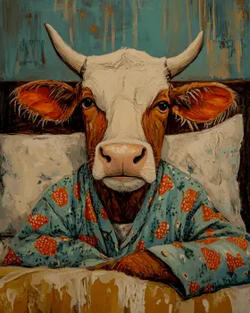 Cow in Bed - Bedroom Art Prints – 8″x10″ Artwork in 11″x14″ Mat