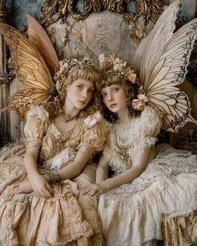 Two Fairies Vintage Style - Bedroom Art Prints – 8″x10″ Artwork in 11″x14″ Mat