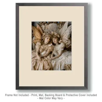 Two Fairies Vintage Style - Bedroom Art Prints – 8″x10″ Artwork in 11″x14″ Mat
