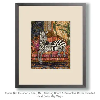 Zebra on Chaise Lounge - Bedroom Art Prints – 8″x10″ Artwork in 11″x14″ Mat
