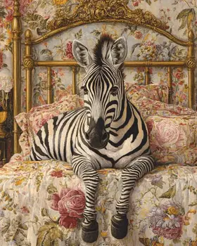 Zebra in Bed - Bedroom Art Prints – 8″x10″ Artwork in 11″x14″ Mat