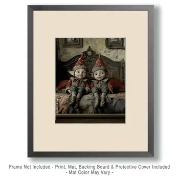 Two Elves Sitting in Bed - Bedroom Art Prints – 8″x10″ Artwork in 11″x14″ Mat
