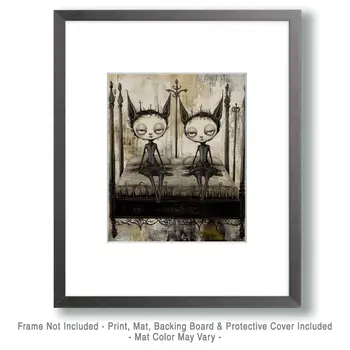 Elves Unhappy in Bed - Bedroom Art Prints – 8″x10″ Artwork in 11″x14″ Mat