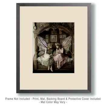 Two Fairies Telling Secrets - Bedroom Art Prints – 8″x10″ Artwork in 11″x14″ Mat