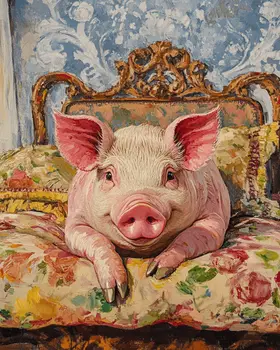 Pig in Bed - Bedroom Art Prints – 8″x10″ Artwork in 11″x14″ Mat