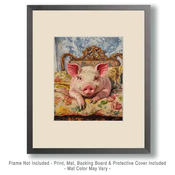 Pig in Bed - Bedroom Art Prints – 8″x10″ Artwork in 11″x14″ Mat
