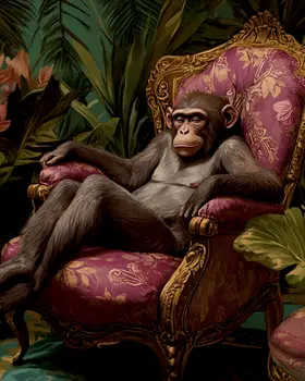Monkey in Lounge Chair - Bedroom Art Prints – 8″x10″ Artwork in 11″x14″ Mat