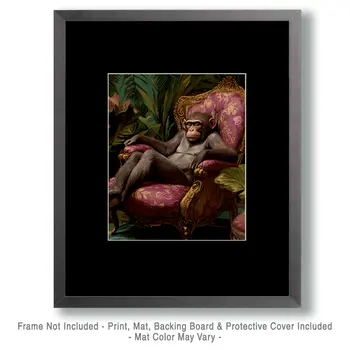 Monkey in Lounge Chair - Bedroom Art Prints – 8″x10″ Artwork in 11″x14″ Mat