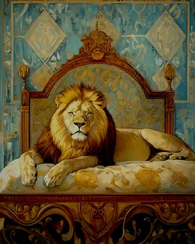 Lion in Bed - Bedroom Art Prints – 8″x10″ Artwork in 11″x14″ Mat
