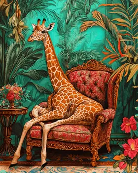 Giraffe in Lounge Chair - Bedroom Art Prints – 8″x10″ Artwork in 11″x14″ Mat