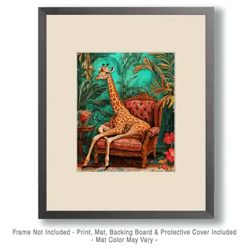 Giraffe in Lounge Chair - Bedroom Art Prints – 8″x10″ Artwork in 11″x14″ Mat