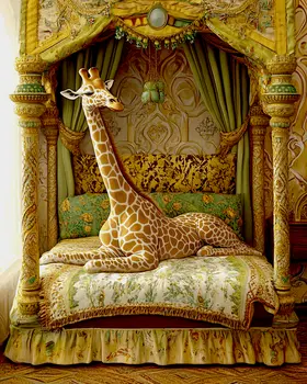 Giraffe in Bed - Bedroom Art Prints – 8″x10″ Artwork in 11″x14″ Mat