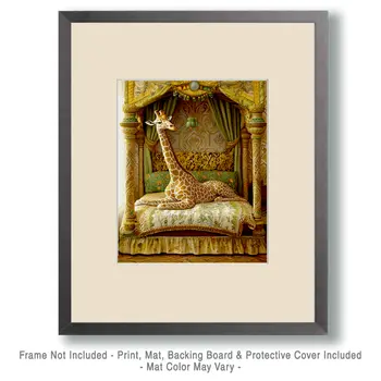 Giraffe in Bed - Bedroom Art Prints – 8″x10″ Artwork in 11″x14″ Mat