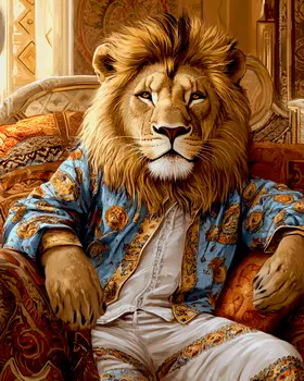 Lion in Lounge Chair - Bedroom Art Prints – 8″x10″ Artwork in 11″x14″ Mat