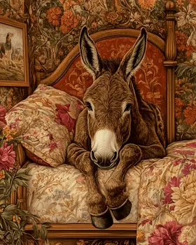 Donkey on Bed - Bedroom Art Prints – 8″x10″ Artwork in 11″x14″ Mat